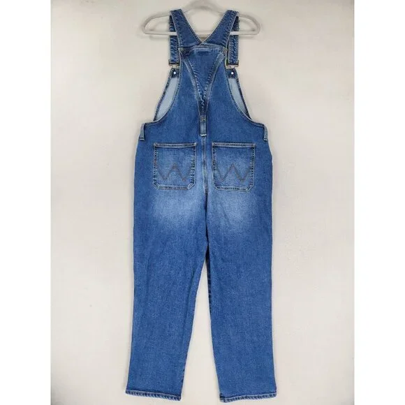 Wrangler Overalls Womens Large Blue Denim Bibs Straight Leg Medium Wash Jean - Picture 7 of 11